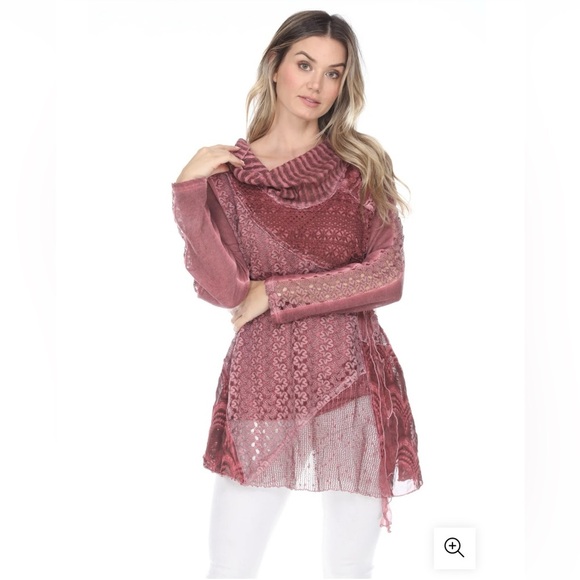 Simply Couture Tops - SIMPLY‎ COUTURE Women's Lace Blouse Long Sleeve Cowl Neck Chiffon Layers Shirt.